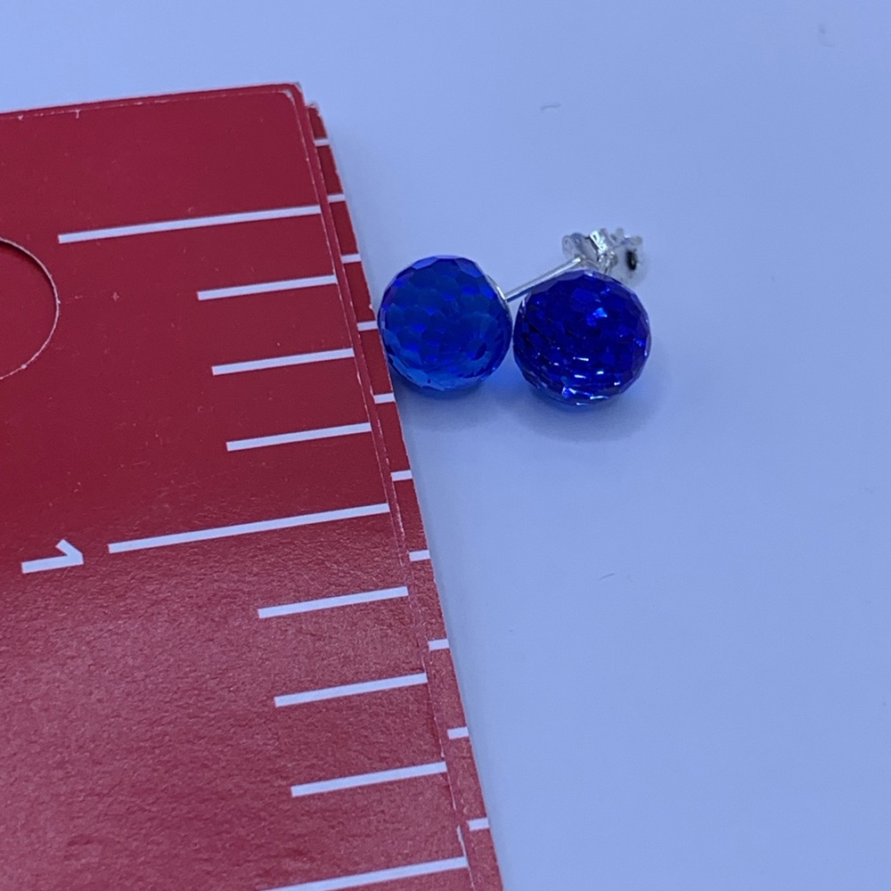 Swarovski Vintage Blue Disco Ball Fire Ball Crystal Sterling Silver Earrings